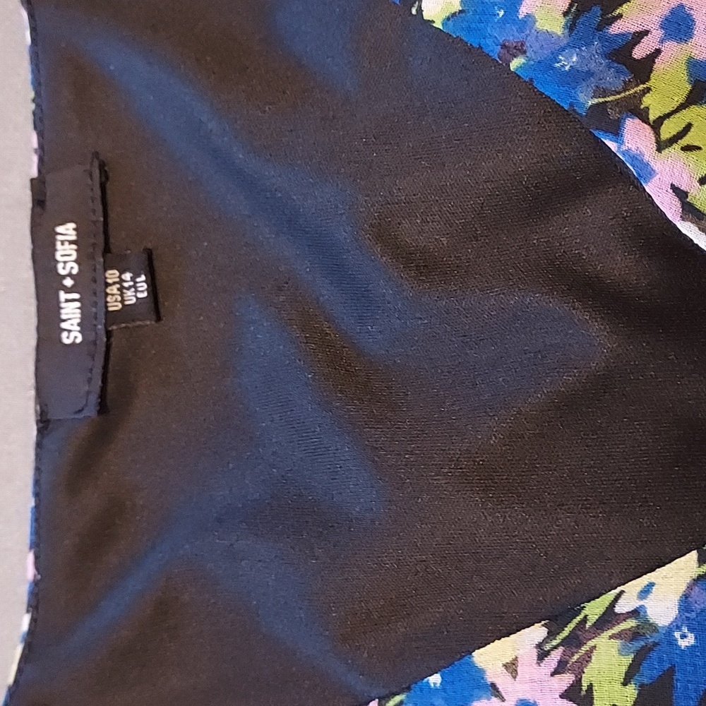 Saint + Sophia Floral Dress Blue Lavender Purple Size V neck Long Sleeve M - Picture 8 of 11
